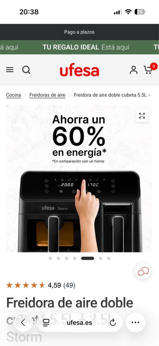 Freidora Aire Doble Cubeta 5.5L + 3.5L