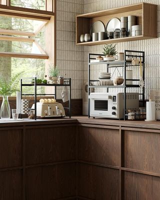 Estante para microondas 2 niveles Negro