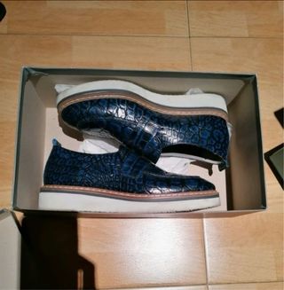 Zapatos Boemos Piel Azul Cocodrilo