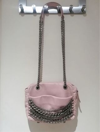 Bolso Piel Zara Rosa Cadena Plata