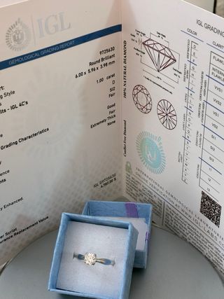 Anillo Oro 18k Diamante Natural 1.00 Ct SI2/D