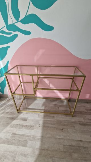 Mesa consola cristal dorada auxiliar