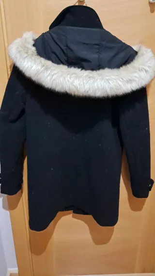 Abrigo Mango Lana Capucha XS/34 Negro