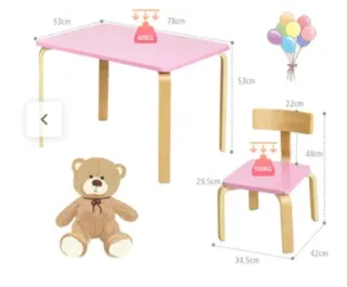 Mesa y 2 Sillas Infantiles Rosa