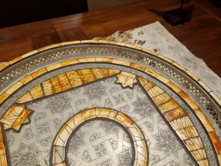 Bandeja decorativa centro de mesa de nácar y plata