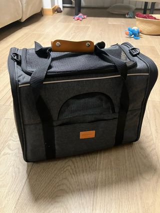 Transportín para mascotas gris y negro