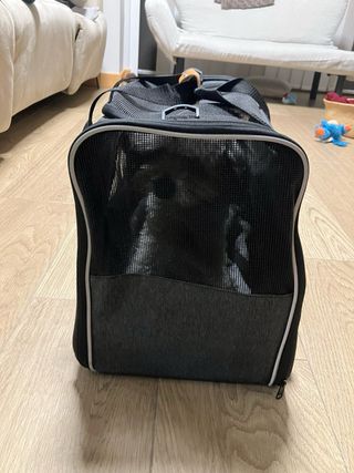 Transportín para mascotas gris y negro