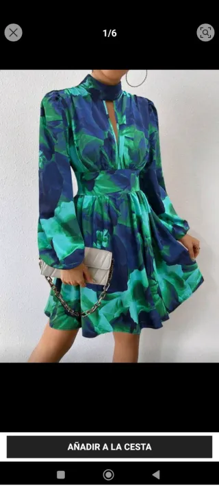 Vestido estampado floral azul y verde