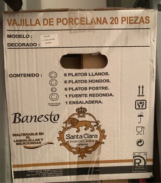 Vajilla Porcelana Santa Clara 20 Piezas. NUEVA.