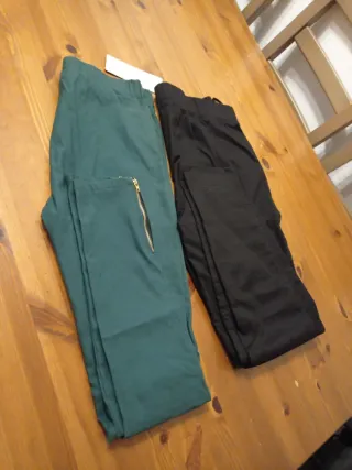Pantalones negros y verdes mujer (36, 34)