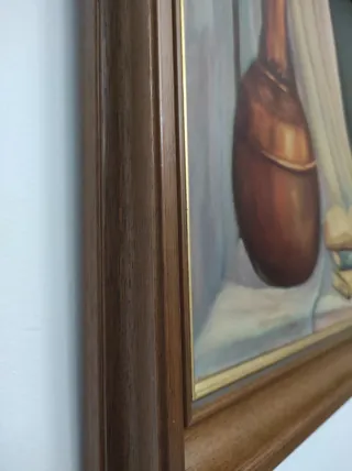 Cuadro Bodegón Óleo Jarrón Libros