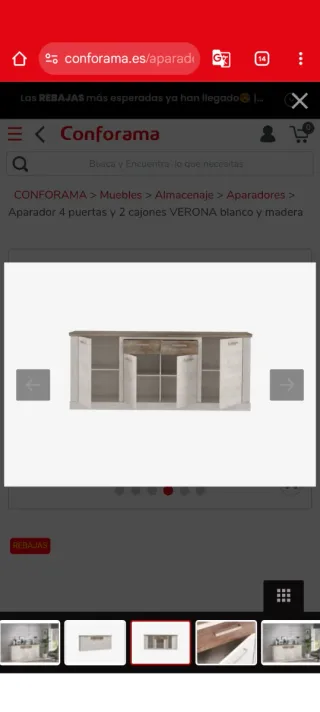 Aparador Verona Conforama 4 puertas 2 cajones