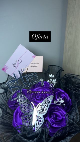 Ramo Flores Eternas Moradas Mariposas