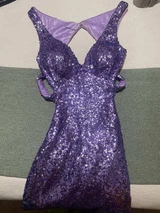 Vestido lentejuelas morado S espalda descubierta
