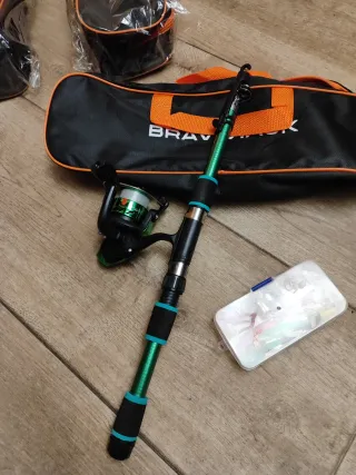 Caña de pescar y carrete nuevo a estrenar