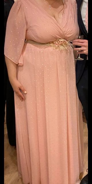 Vestido fiesta rosa palo con brillos