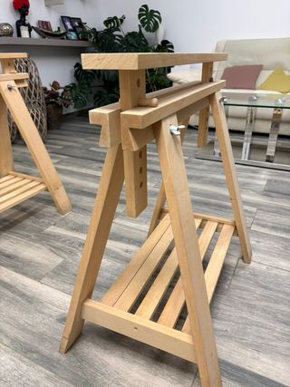 Mesa cristal 140x70 con caballetes madera