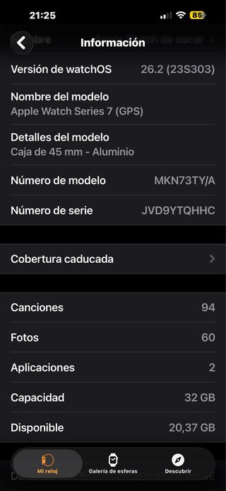 Apple Watch negro Serie 7 de 45mm el de Aluminio.