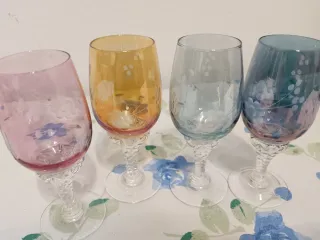 Set 4 Calici Liquore Vetro Colorato Vintage