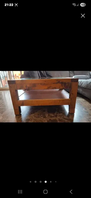 Mesa de centro madera, cristal y hierro