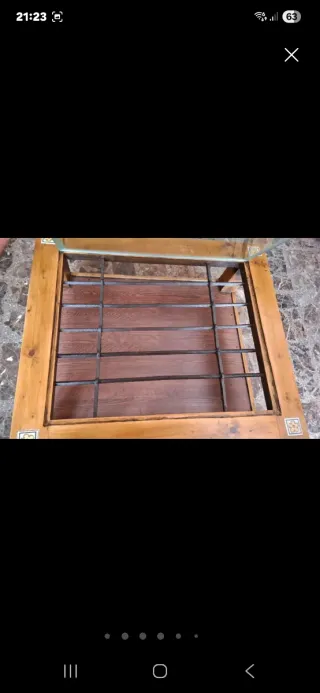 Mesa de centro madera, cristal y hierro