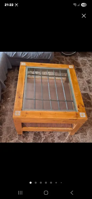 Mesa de centro madera, cristal y hierro