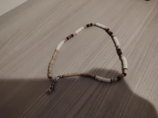 Braccialetto perline beige e argento nuovo unisex