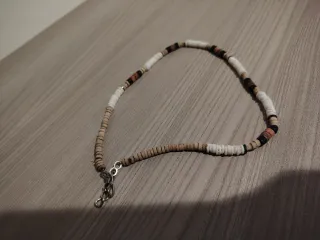 Braccialetto perline beige e argento nuovo unisex