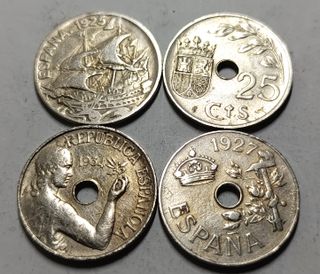 Lote 4 monedas 25 cent. España 1925-1937