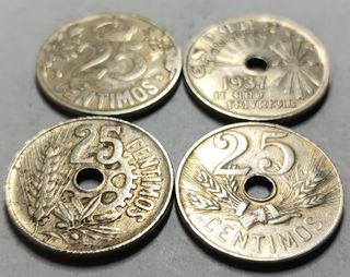 Lote 4 monedas 25 cent. España 1925-1937