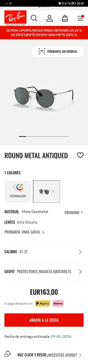 Ray-Ban Round Metal Antiqued Gafas de Sol