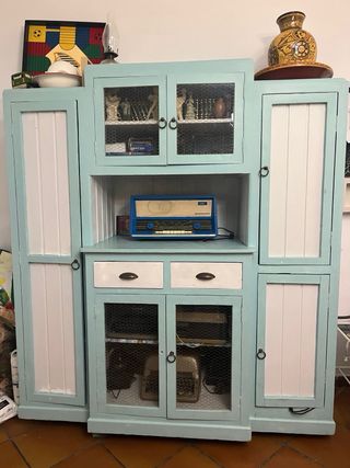 Armario Cocina Vintage Madera y Cristal