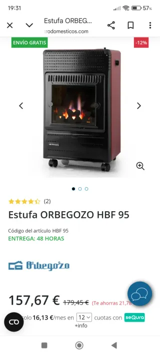 Estufa de gas Orbegozo negra