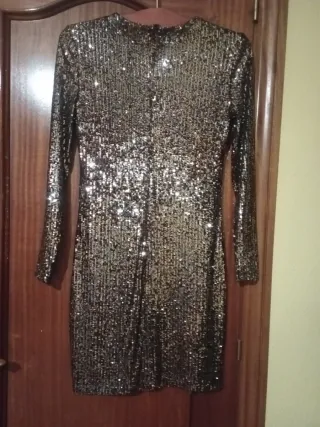 Vestido fiesta lentejuelas negro y dorado