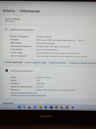 Portátil Huawei Ryzen 5 3500U 8GB RAM.
