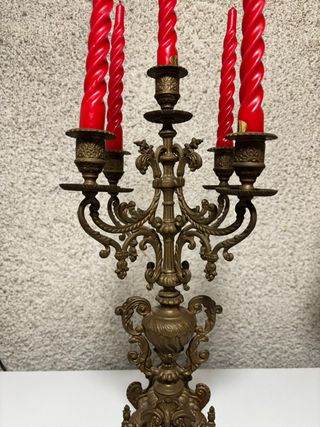 Set Candelabri Bronzo e Orologio Tavolo