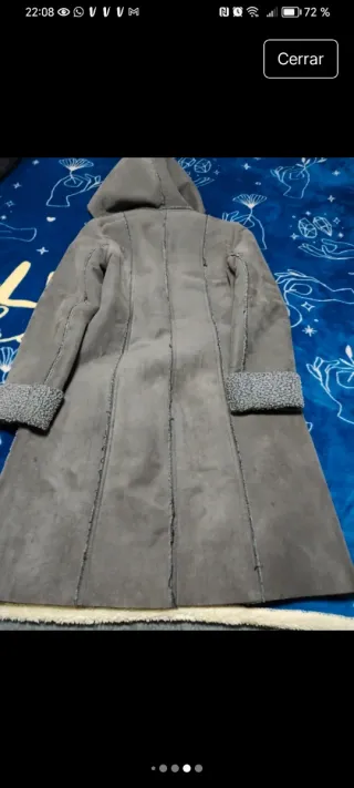 Abrigo Zara Piel Vuelta Vintage Gris T-M