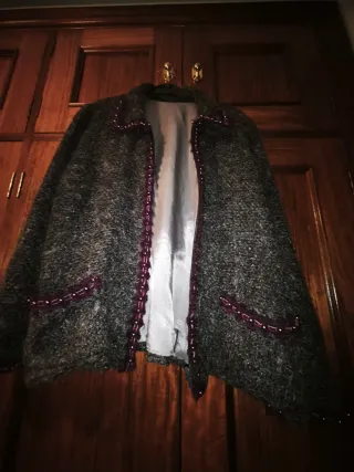 Chaqueta punto mujer cremallera gris y morado