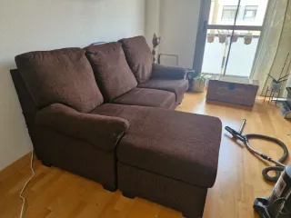 Sofá cheslong 3 plazas tela marrón