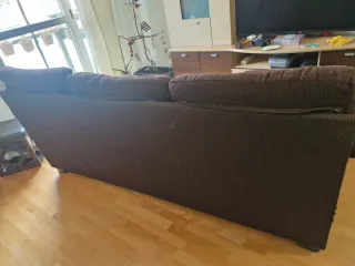 Sofá cheslong 3 plazas tela marrón