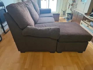 Sofá cheslong 3 plazas tela marrón