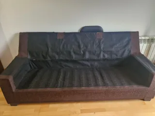 Sofá cheslong 3 plazas tela marrón