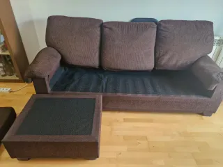 Sofá cheslong 3 plazas tela marrón