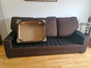 Sofá cheslong 3 plazas tela marrón