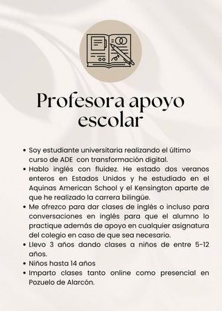 Clases de apoyo escolar incluyendo inglés