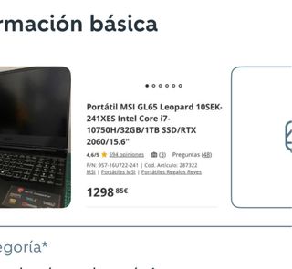 Portátil MSI GL65 Leopard 10SEK-241XES Intel Core