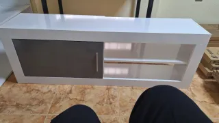 Mueble TV 130x30 Blanco y Gris rebajas de febrero