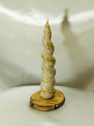 Candela grossa cero conico a spirale su base legno