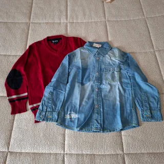 Set Brums: maglioncino rosso e camicia jeans