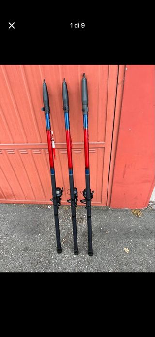 6 canne da pesca con mulinelli